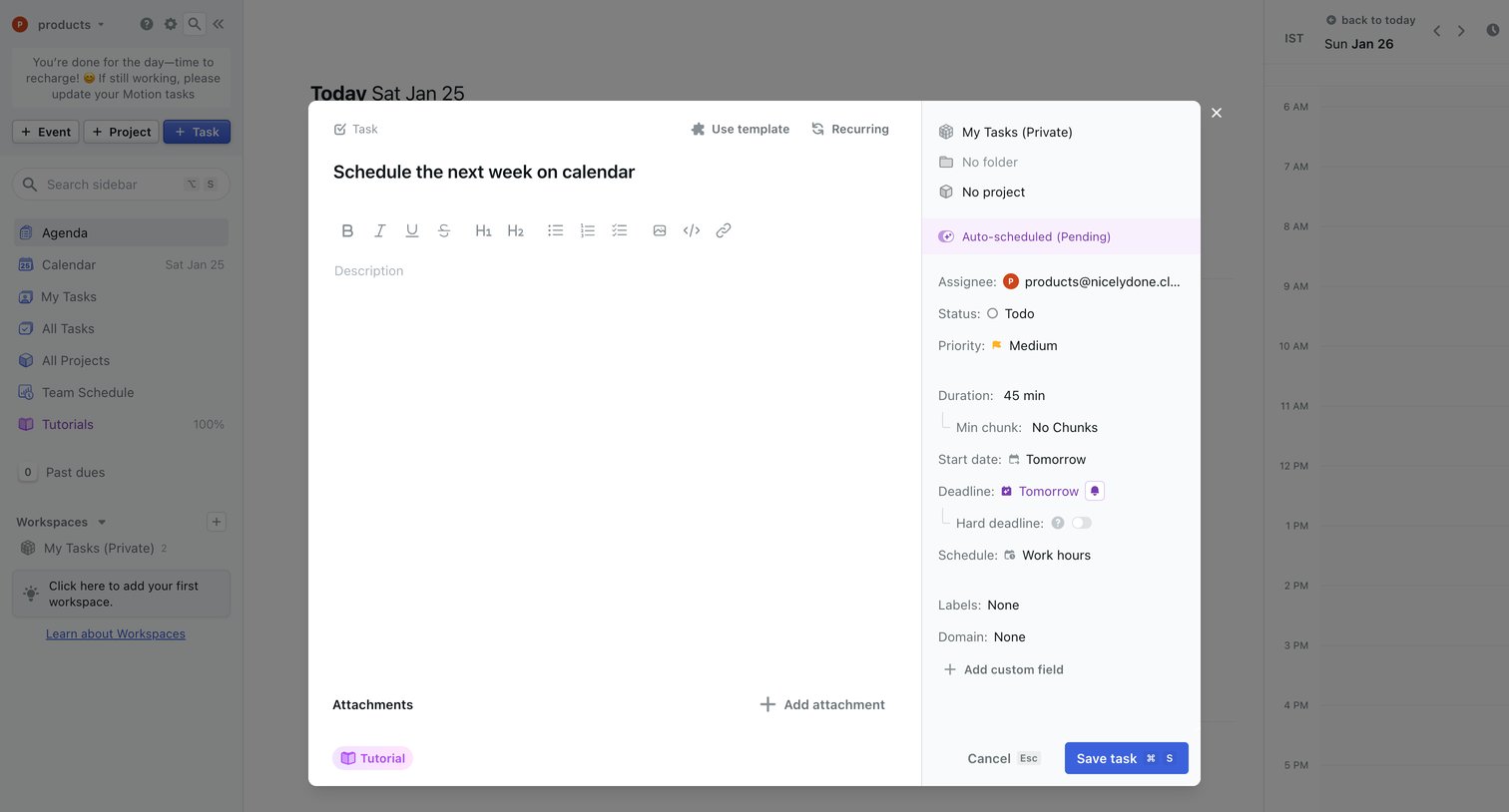 Motion - New task - Motion screen