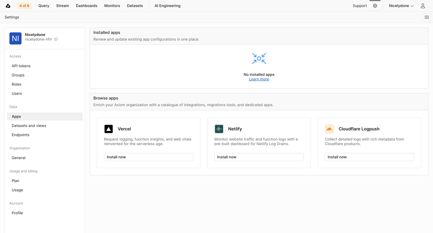 Integrations - Settings - Axiom from Axiom