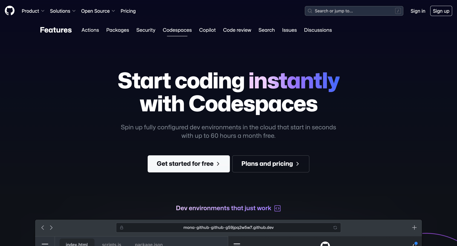 Github - GitHub Codespaces · GitHub screen