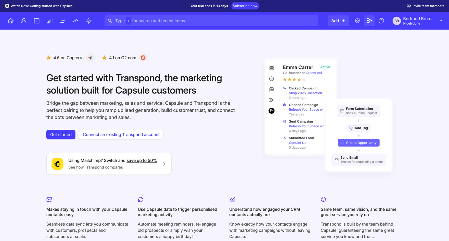 Capsule - Transpond | Nicelydone CRM screen