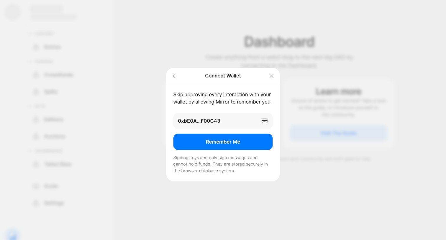 Mirror - Dashboard – Mirror screen