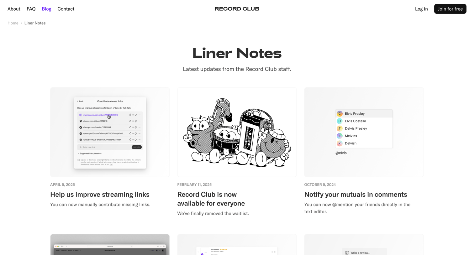 Record club - Liner Notes – Record Club screen