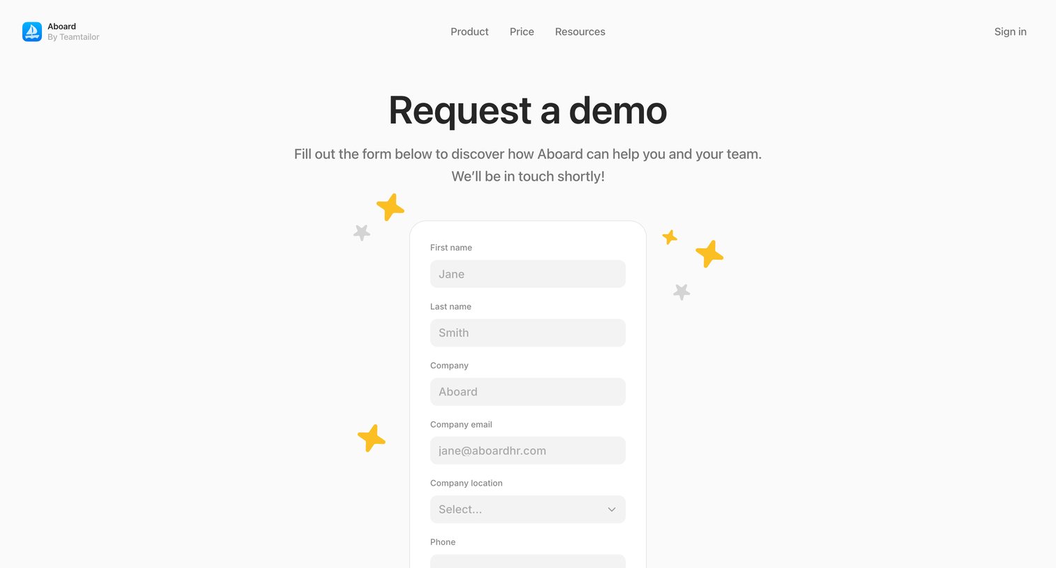 Aboard - Book a demo — Aboard screen