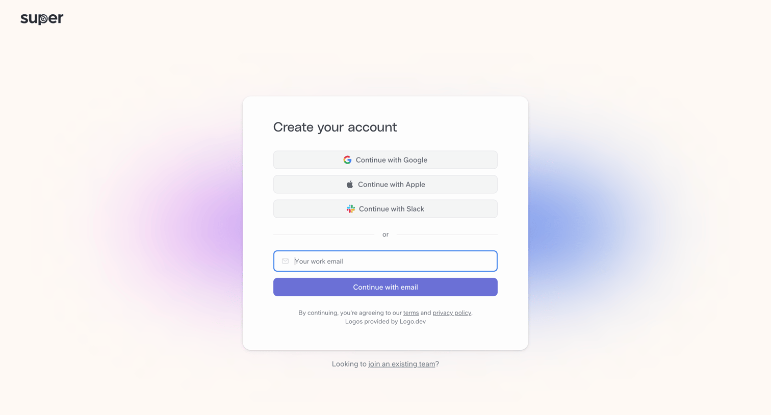 Super - Get started | Super screen