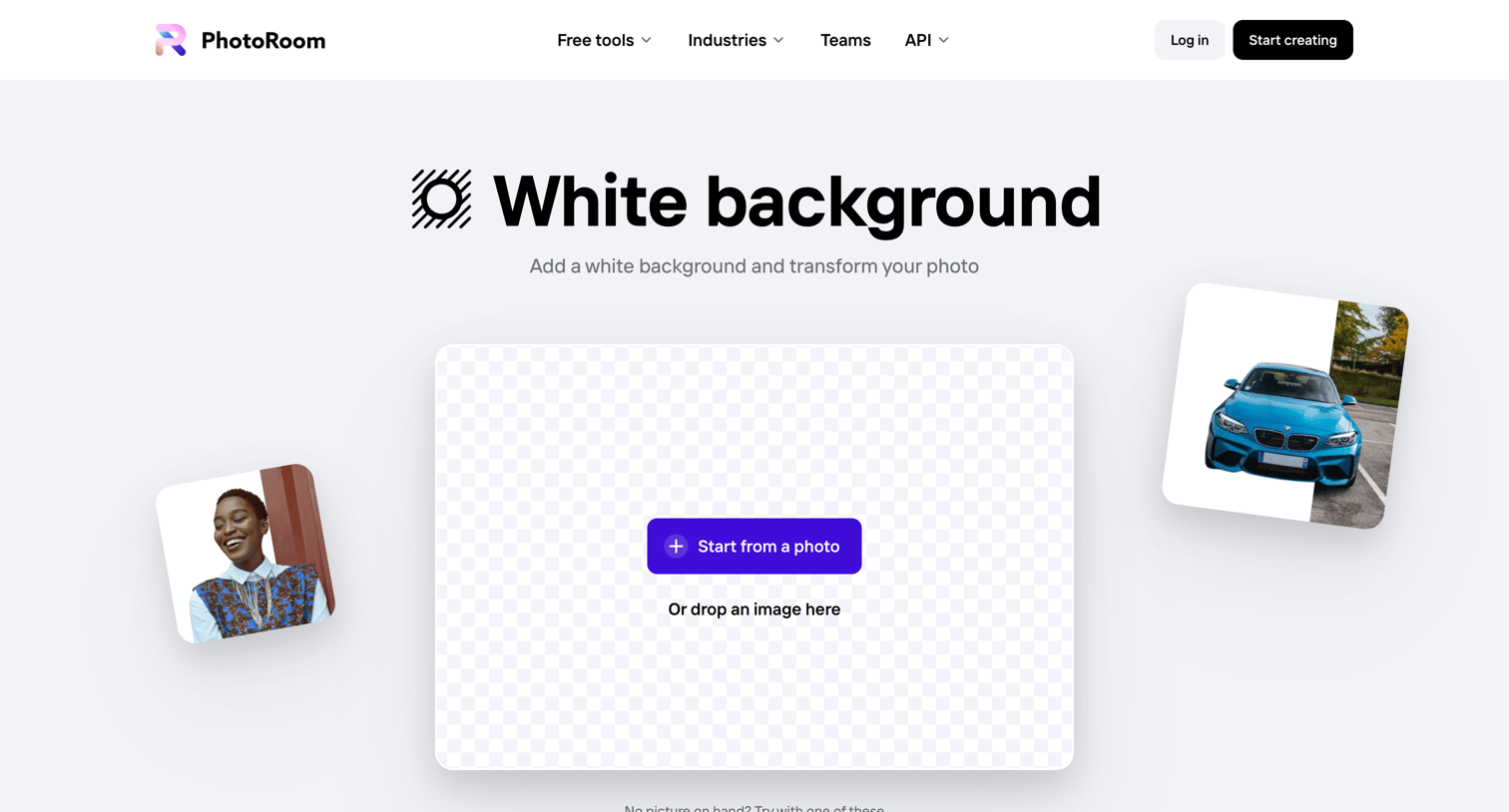 Photoroom - Add a white background to your image for free | PhotoRoom screen