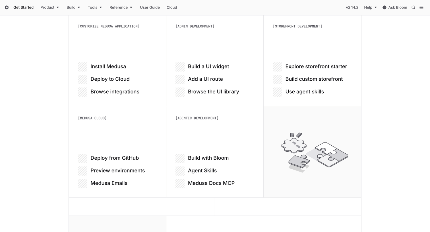 Bloom - Medusa Documentation screen