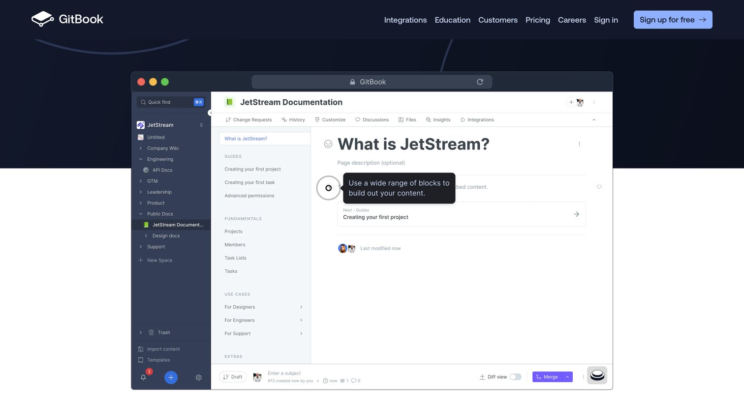 Gitbook - GitBook - Where technical teams document. screen