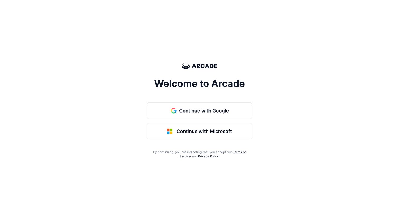Arcade - Welcome to Arcade! screen