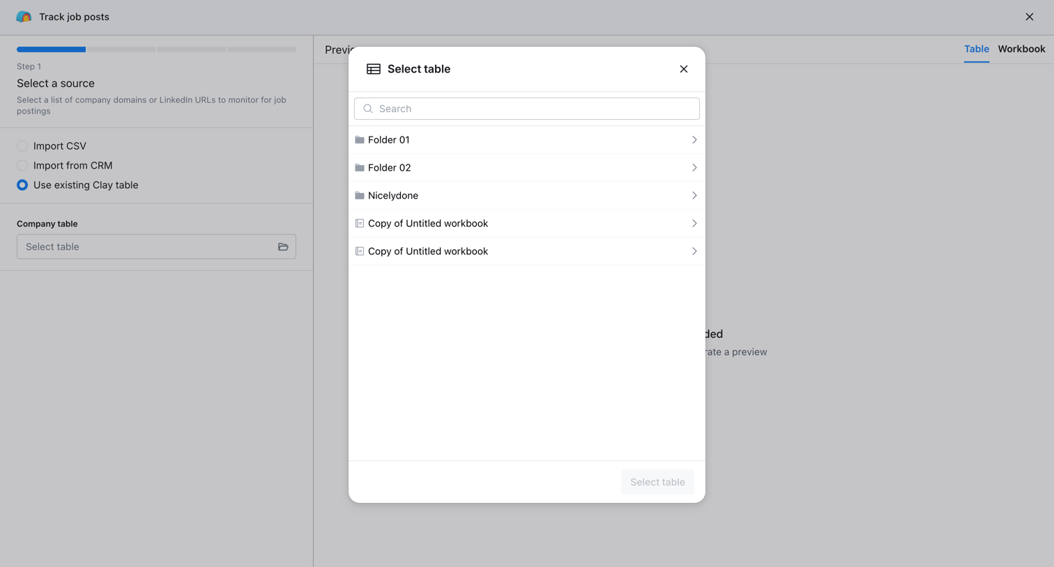 Clay - Clay Wizard | Track job posts screen