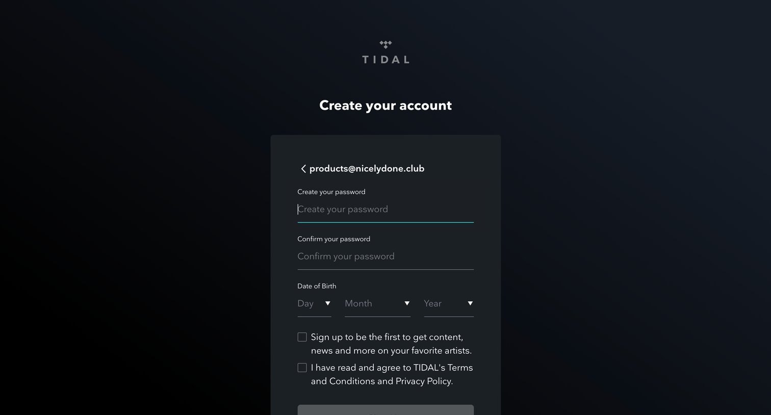 Tidal - Login | TIDAL screen
