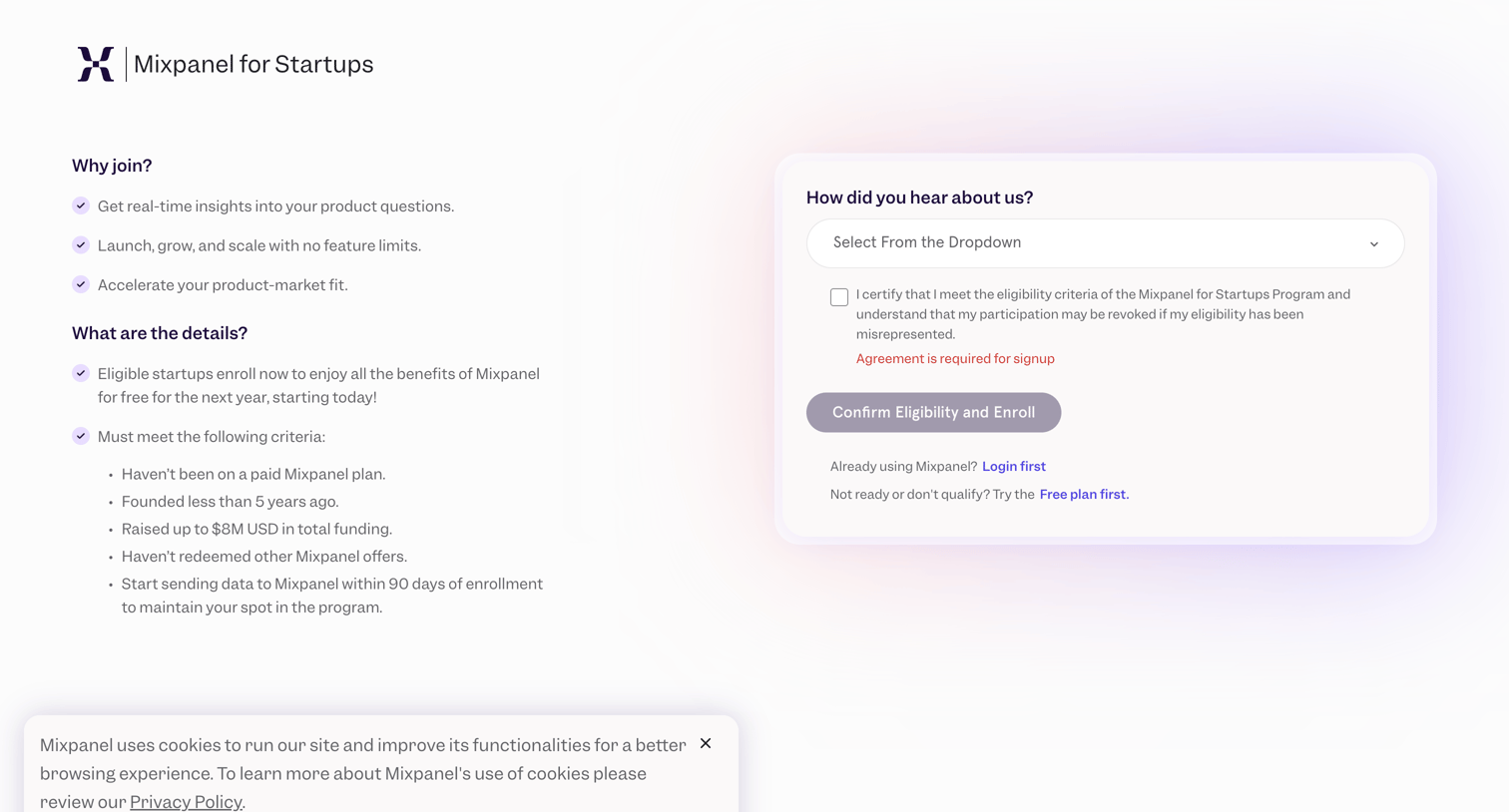 Startup Plan Application - Mixpanel  Product Analytics from Mixpanel