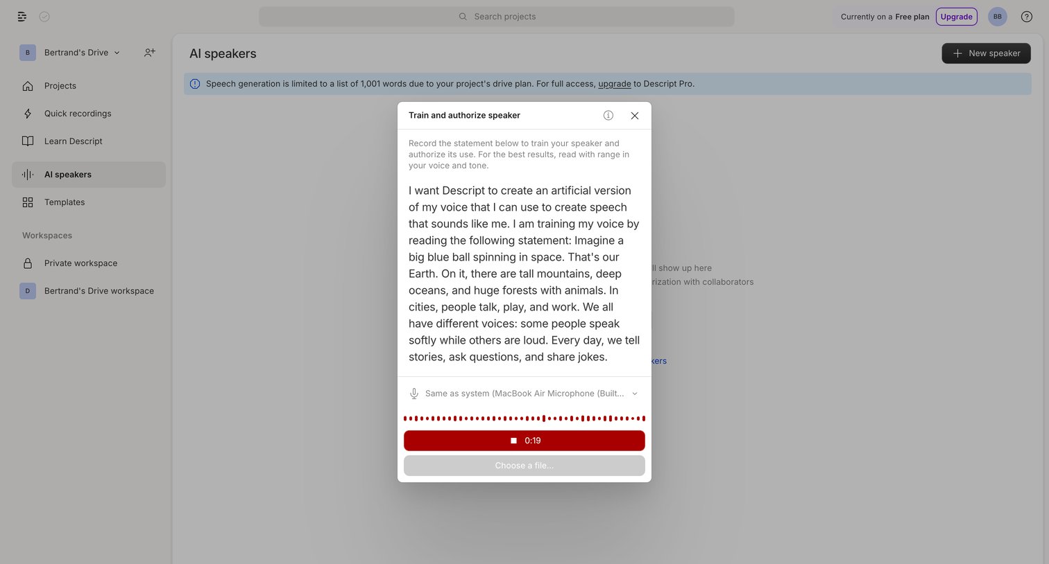 Descript - Drive View | Descript screen