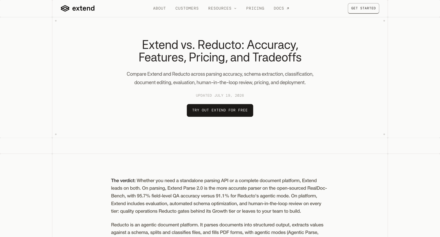 Extend - Extend vs. Reducto: Accuracy, Features, Pricing, and Tradeoffs | Extend screen