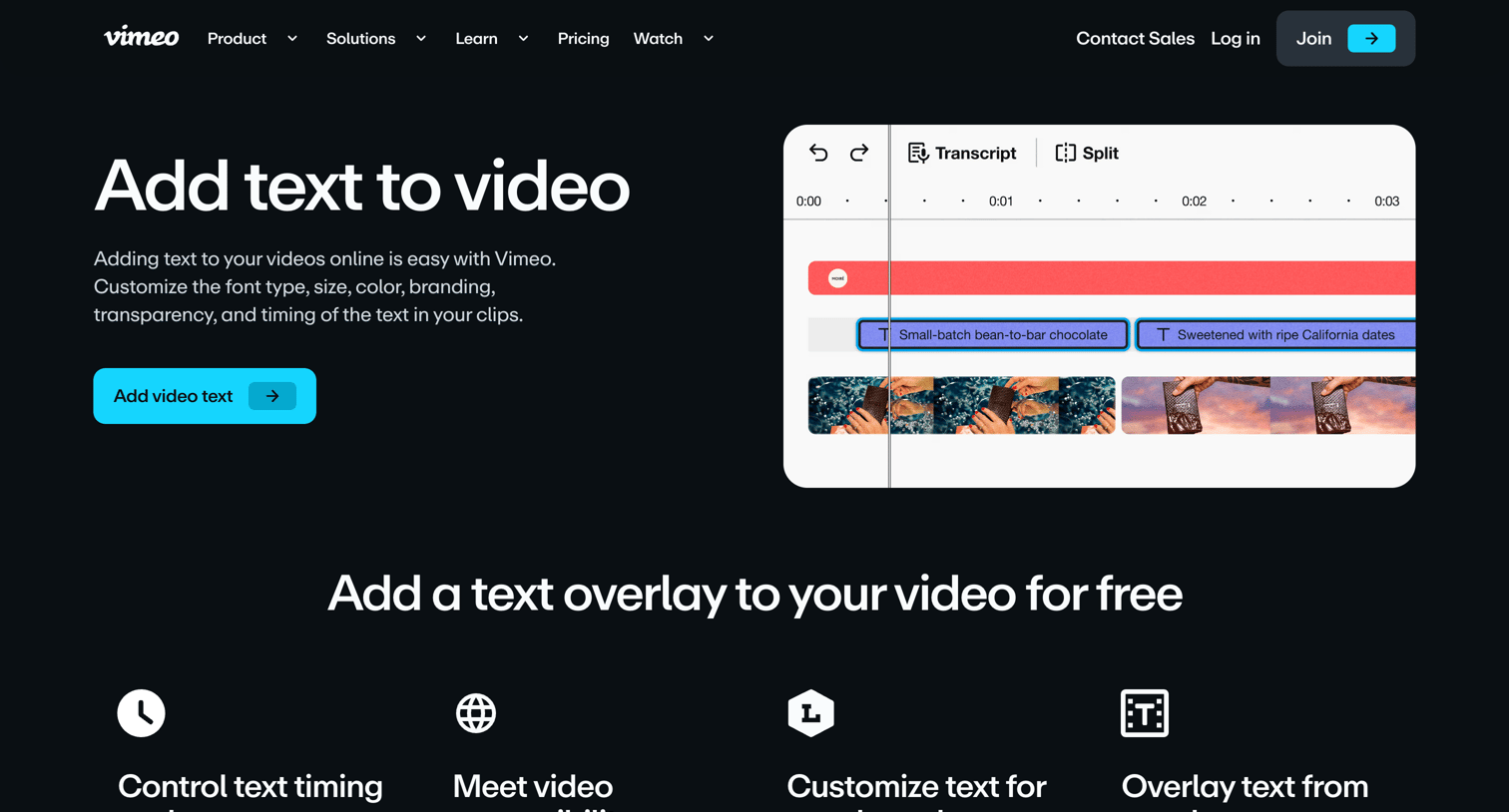 Vimeo - Add Text to Video Online: Custom Text Overlays screen