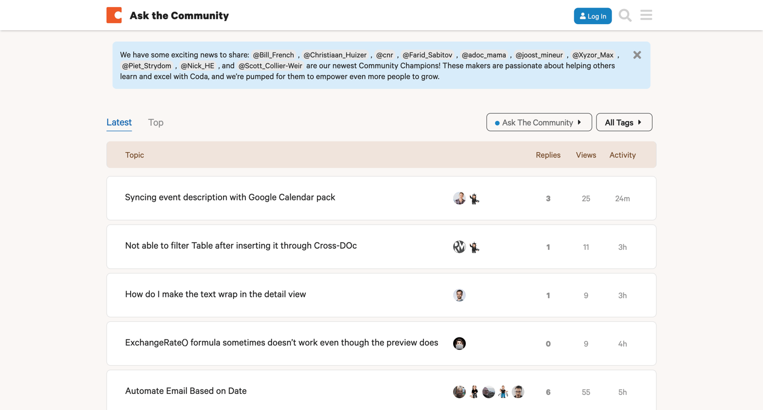 Latest Ask the Community topics - Coda Maker Community from Coda