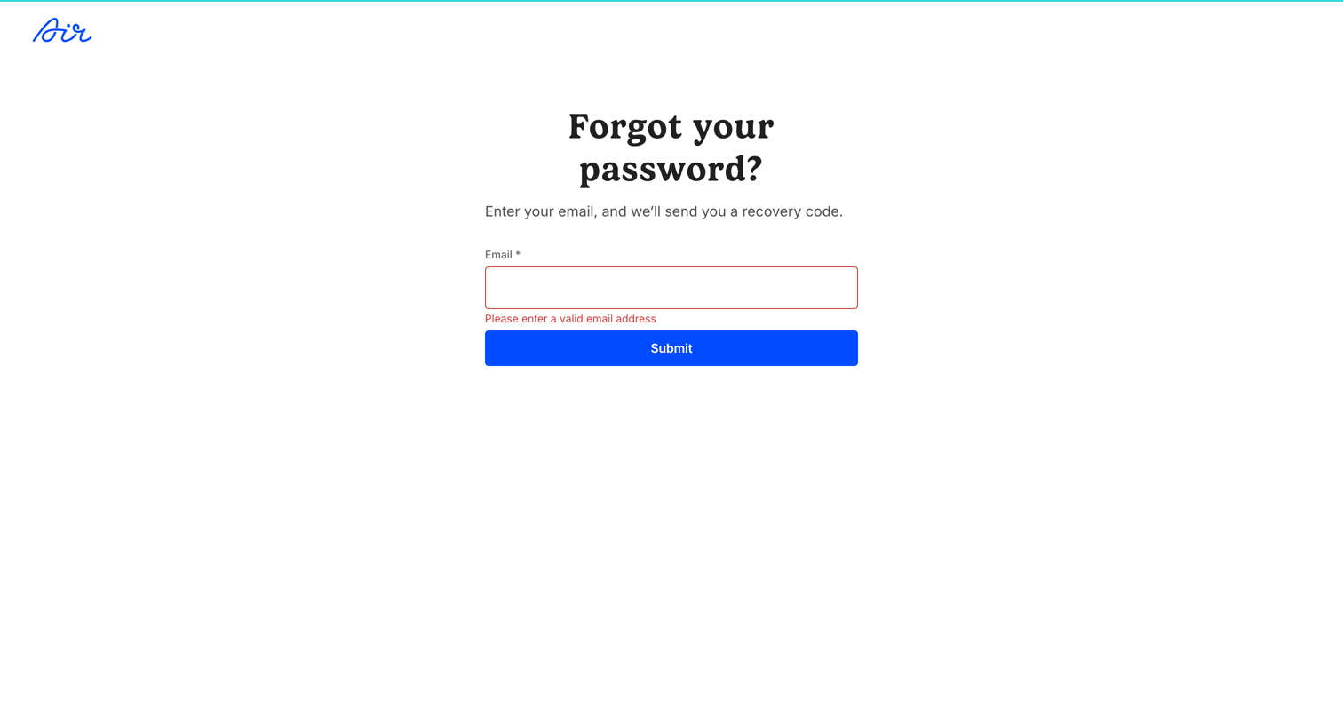Air - Forgot password / Air screen
