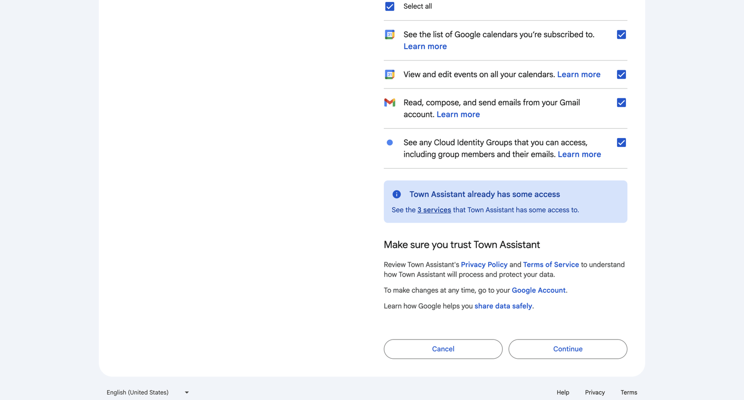 Town - Sign in - Google Accounts screen