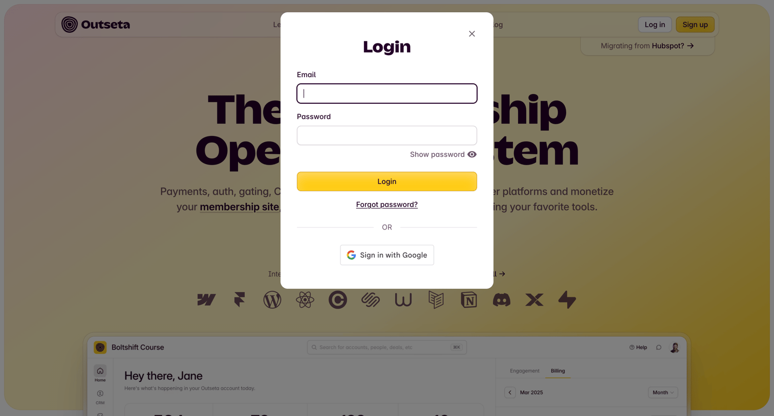 Outseta - Outseta | The Membership Operating System screen