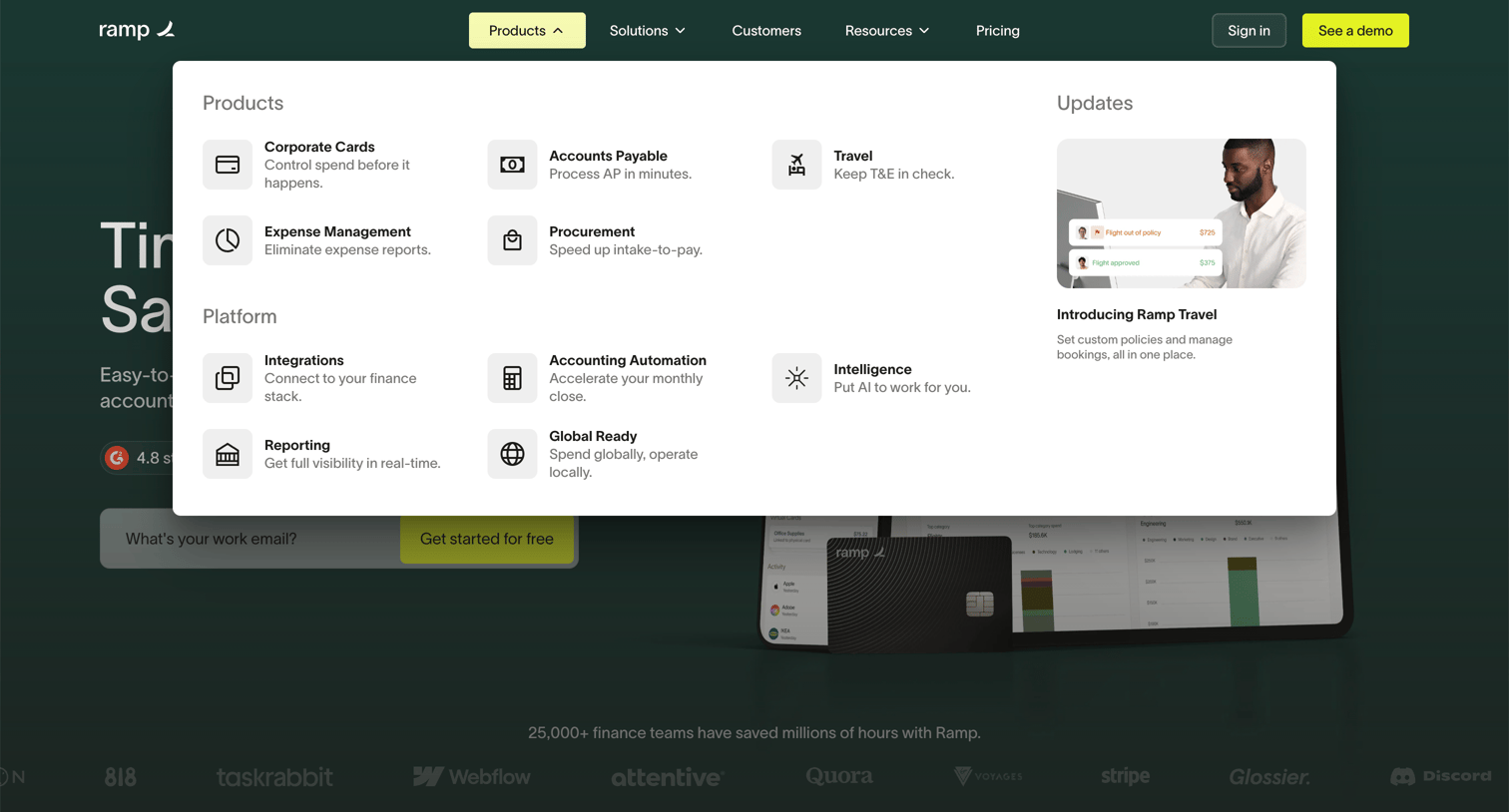 Ramp - Spend Management, Corporate Cards | Accounts Payable Solutions  Ramp screen