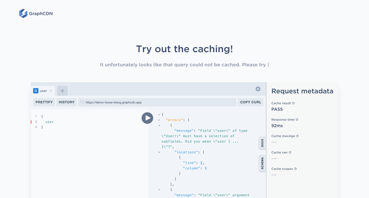 GraphCDN - Try out the caching screen