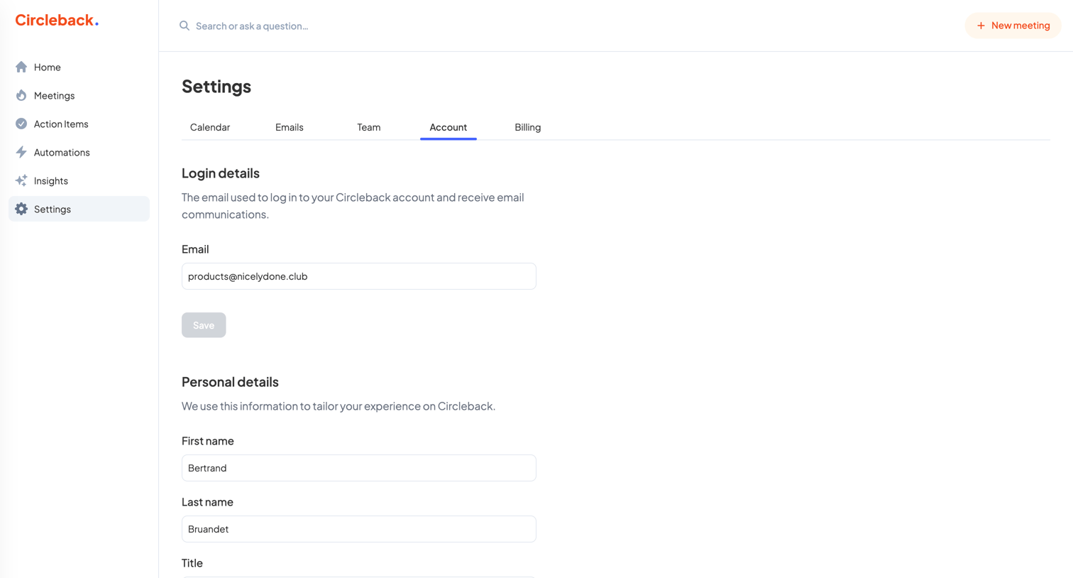 Circleback - Settings - Circleback screen
