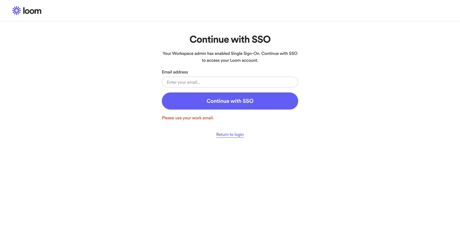 Loom - Log into Loom with SSO | Loom screen