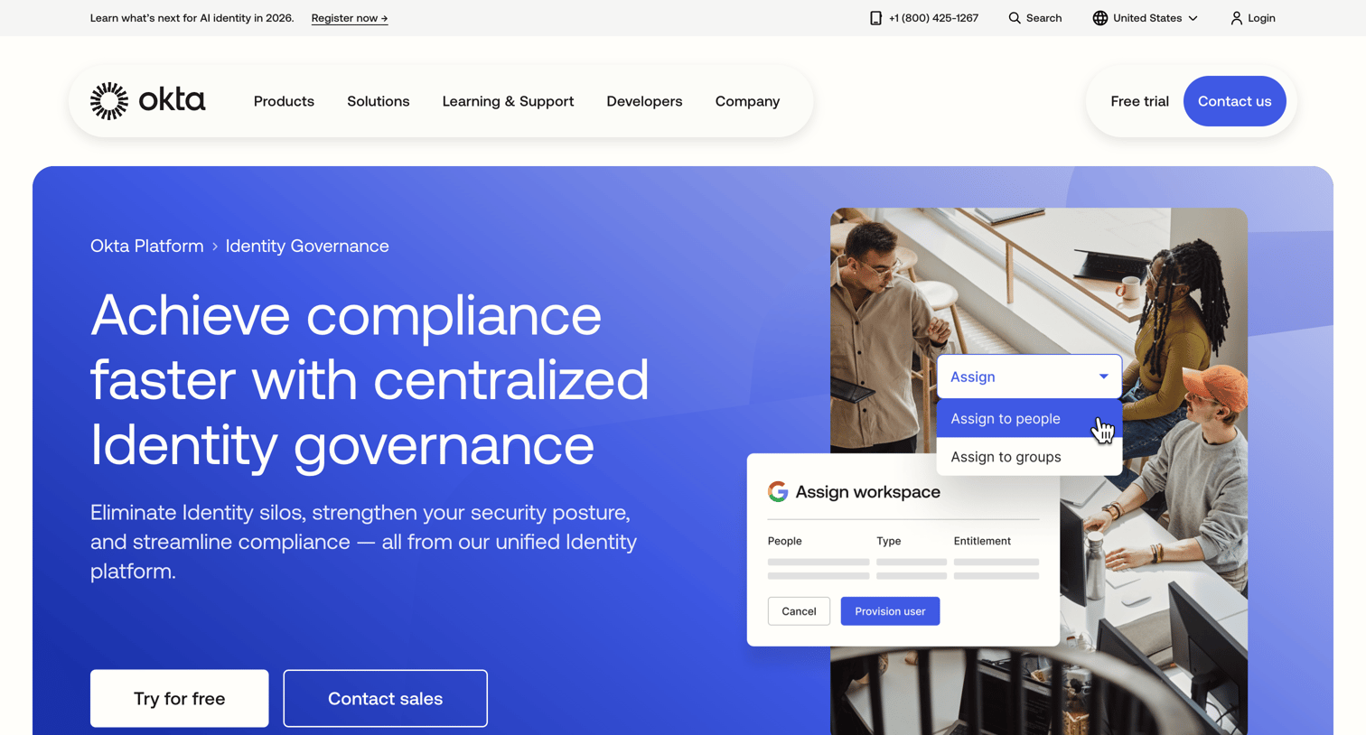 Okta - Identity Governance Okta screen