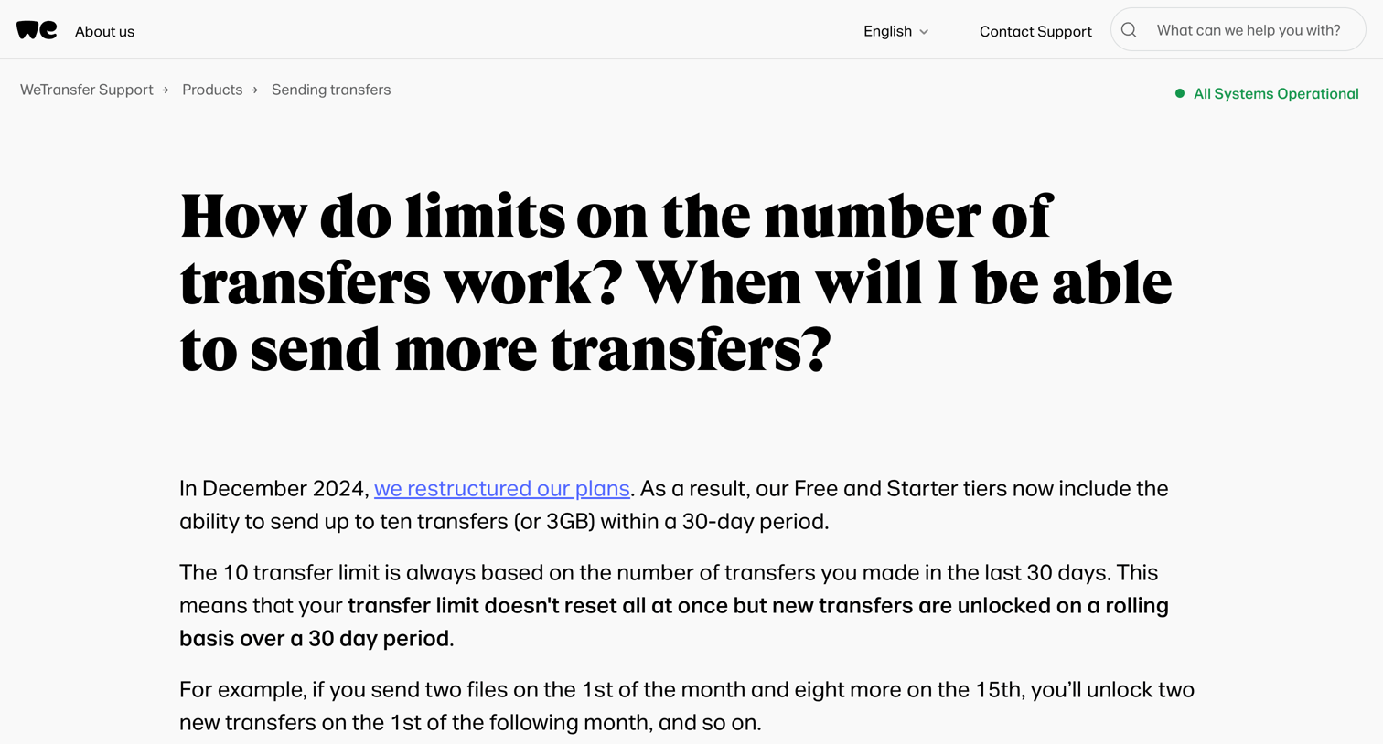 WeTransfer - How do limits on the number of transfers work When will I be able screen
