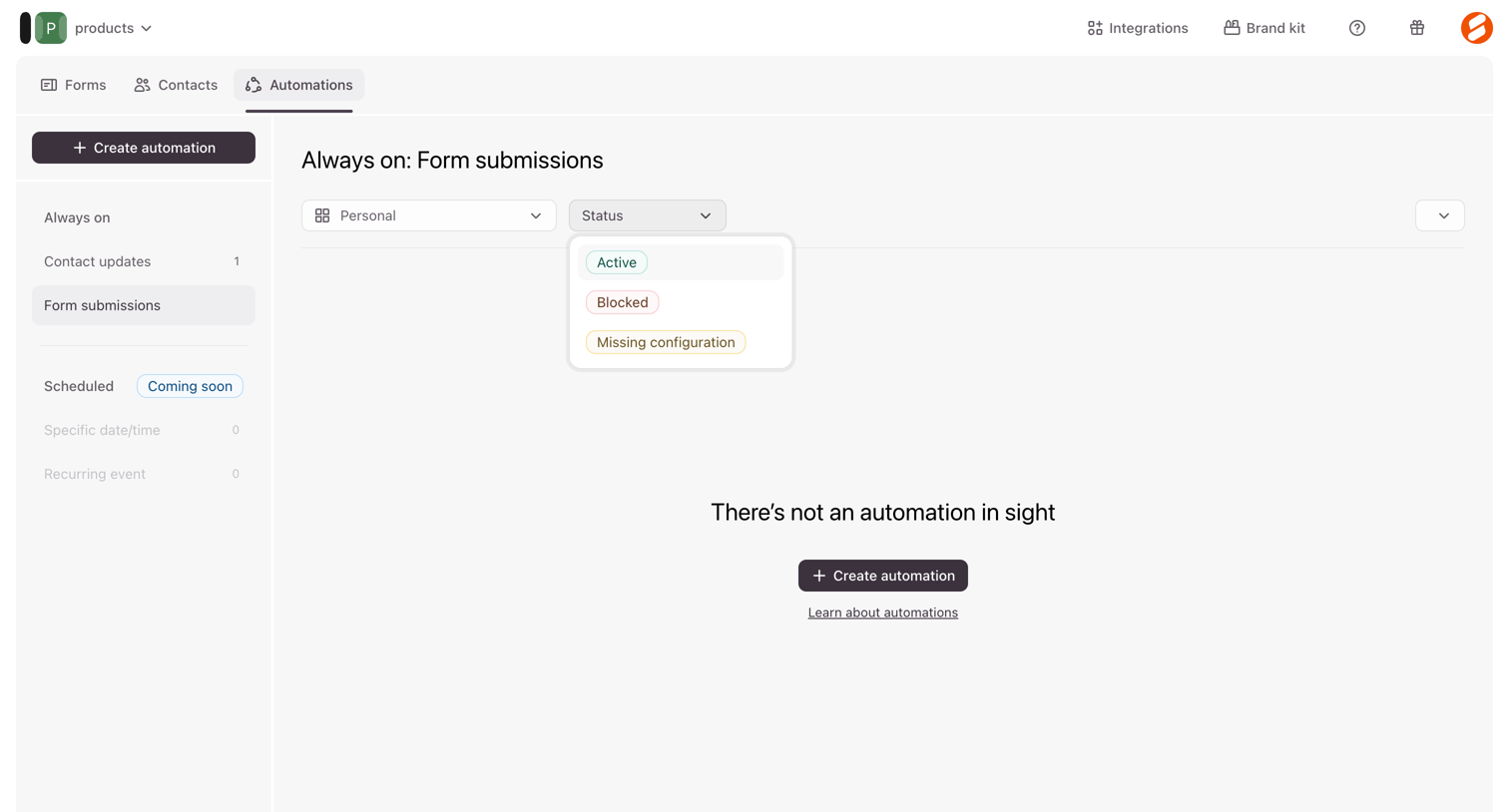 Typeform - Typeform - Automations screen