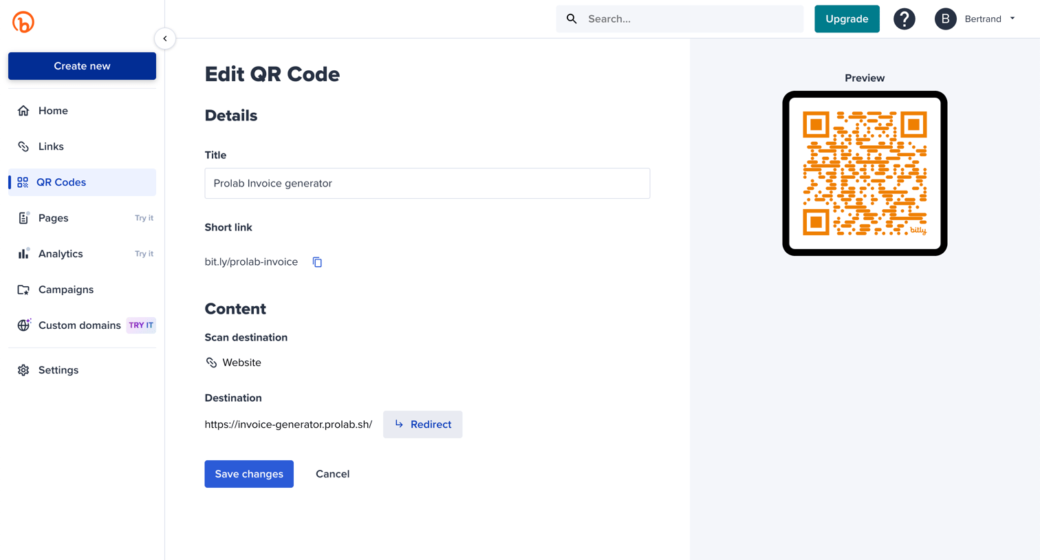 Bitly - Bitly | QR Codes screen