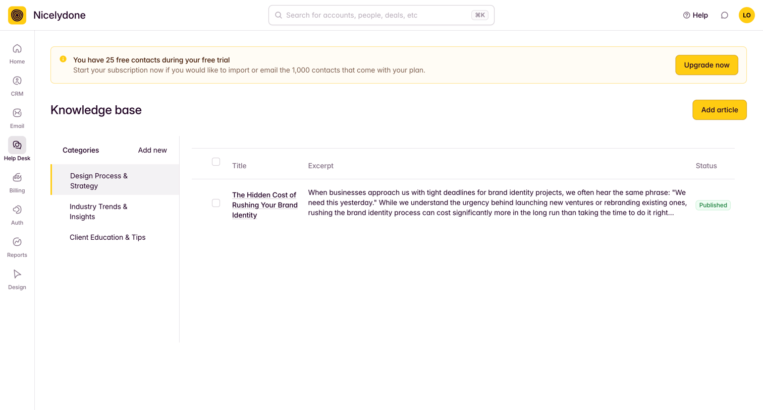 Outseta - View All Articles screen