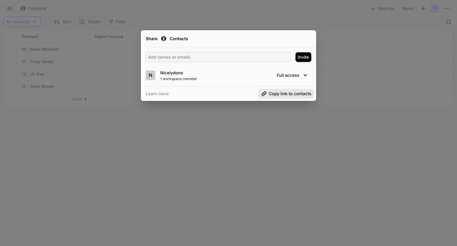 Dovetail - Contacts – Dovetail screen
