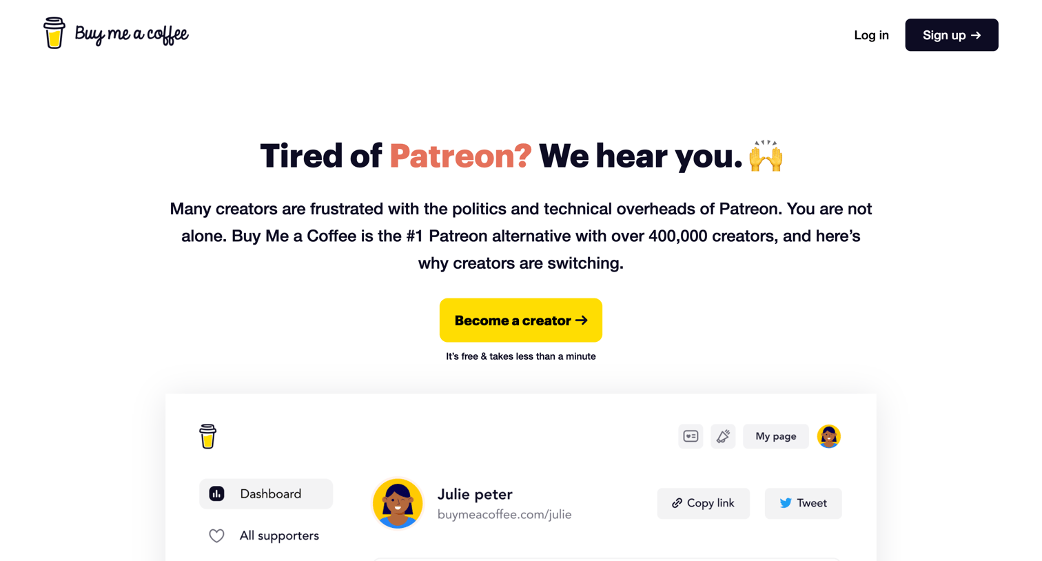 Buy Me a Coffee - 1 Patreon Alternative loved by 400,000 Creators Here’s Why – Buy screen