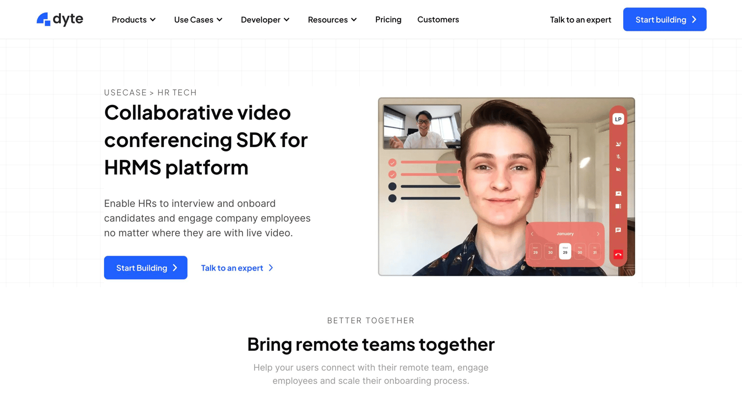 Dyte - Video SDK for building modern HRMS platforms screen
