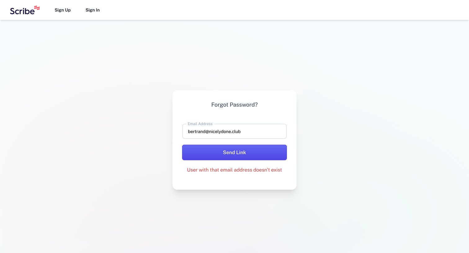 Scribe - Scribe - Reset Password screen