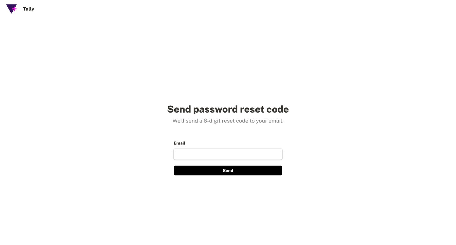 Tally - Forgot password - Tally screen