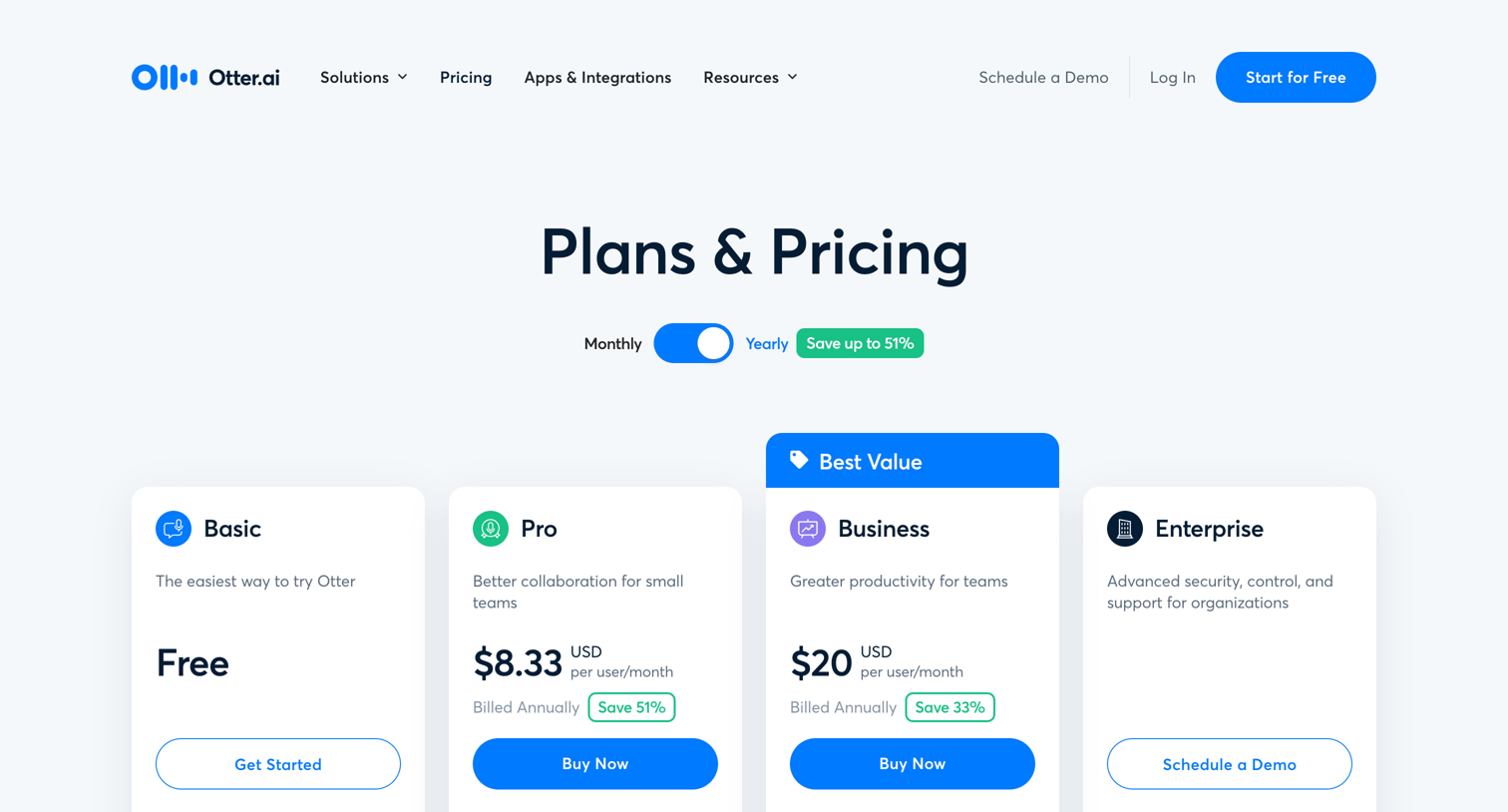 Otter - Pricing screen