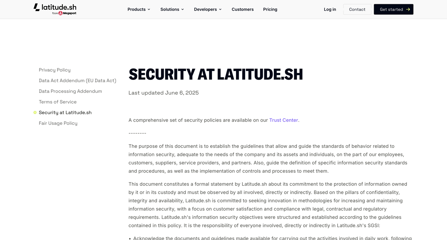 Latitude.sh - Security at Latitude.sh - Latitude.sh screen