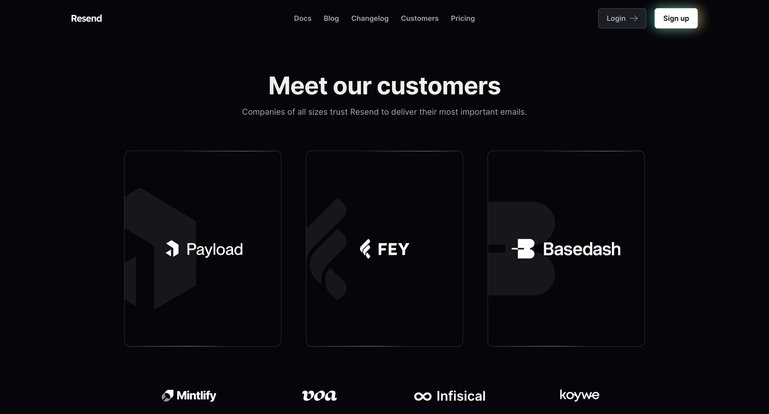 Resend - Customers · Resend screen