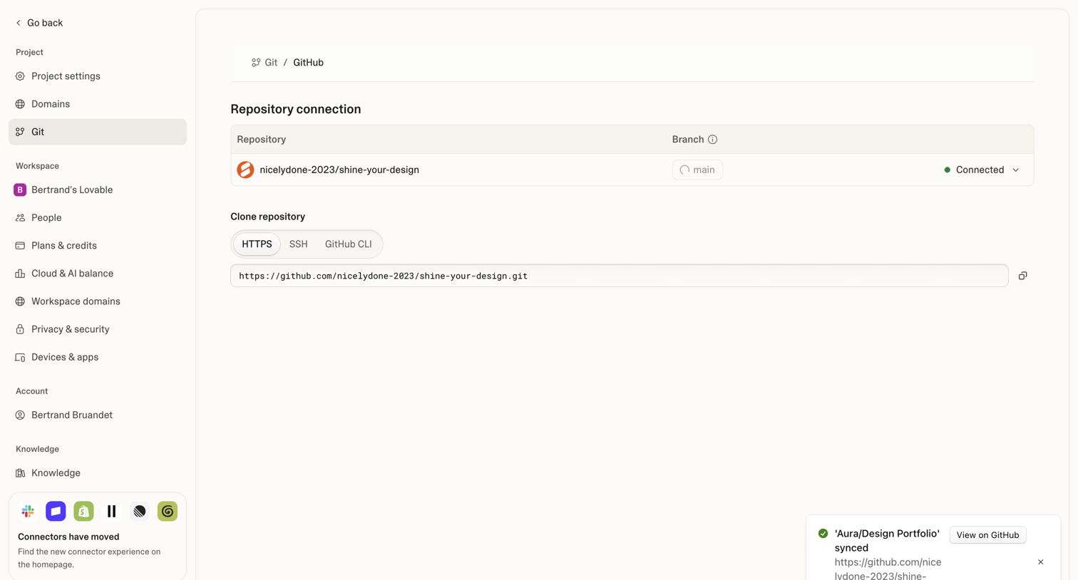 Lovable - Project settings - Lovable screen
