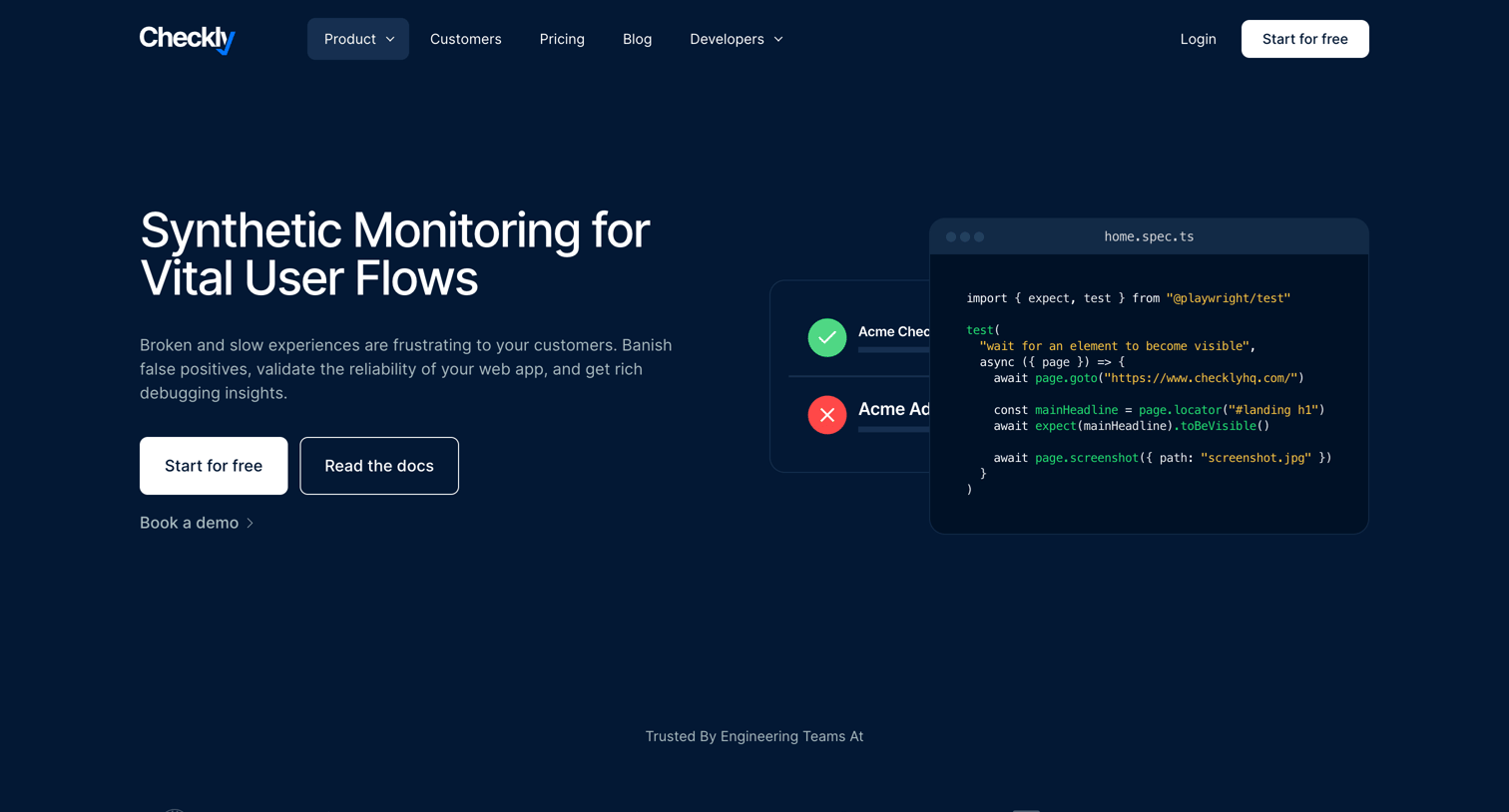 Checkly - Reliable Synthetic Monitoring for Vital User Flows screen