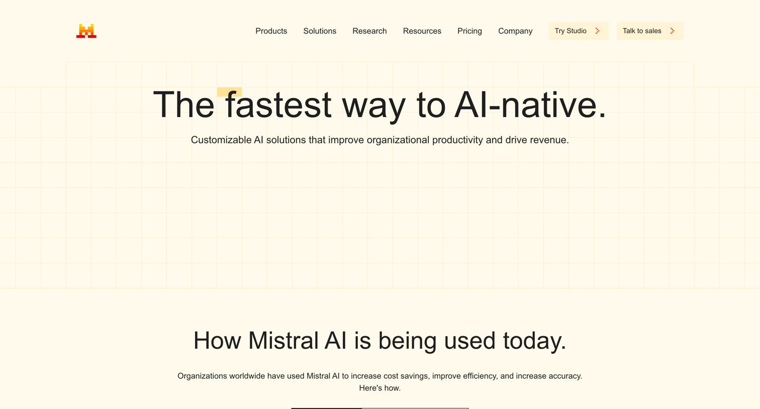 Mistral - Solutions - for any use case  Mistral AI screen