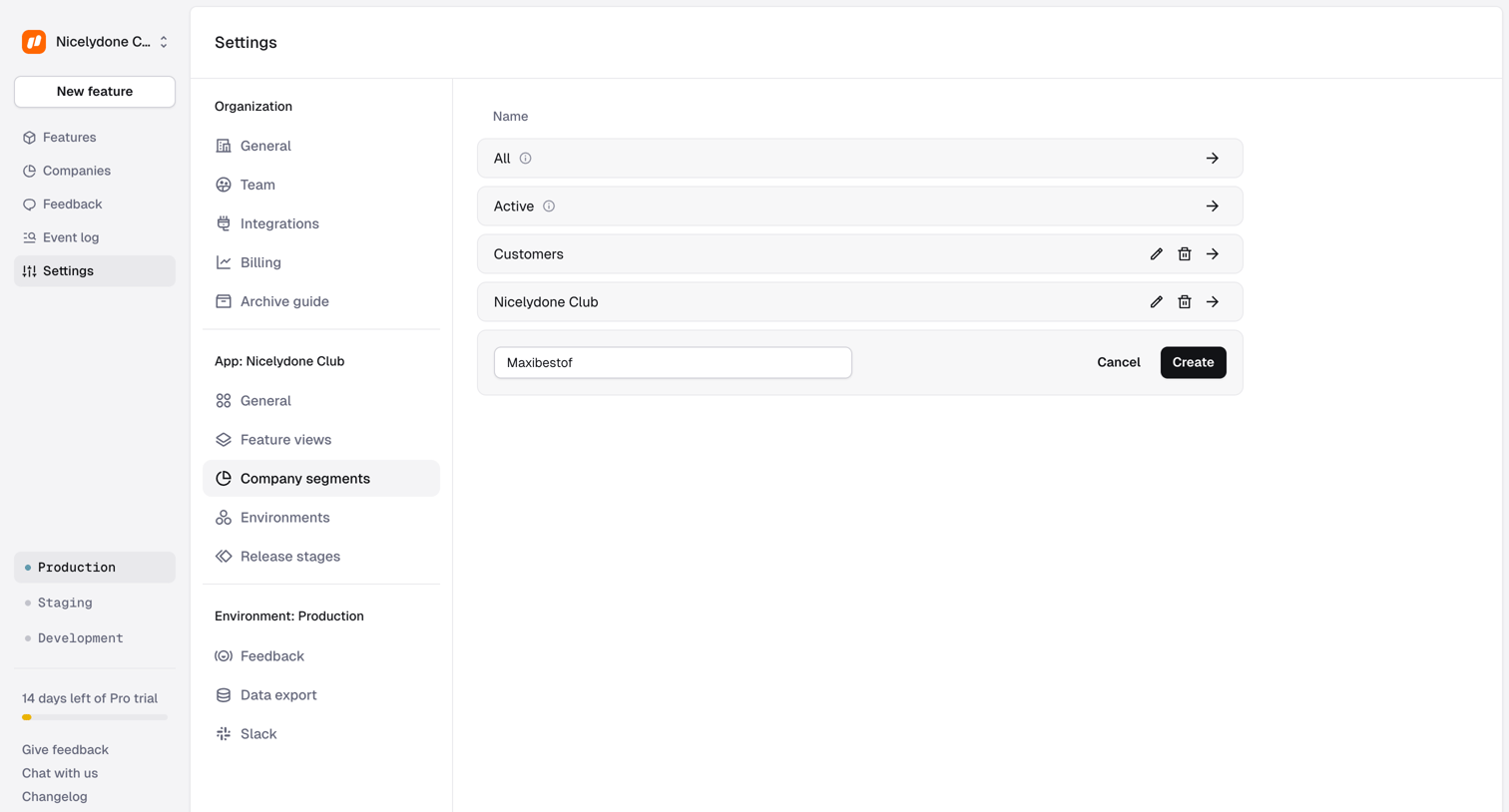 Reflag - Settings › App › Company segments screen