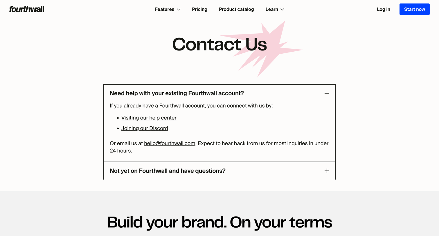 Fourthwall - Contact Us screen