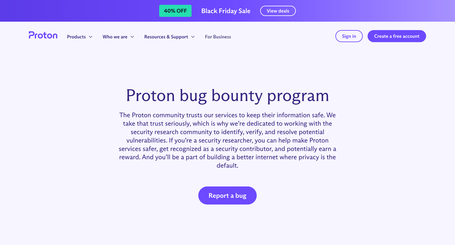 Proton - The Proton bug bounty program screen