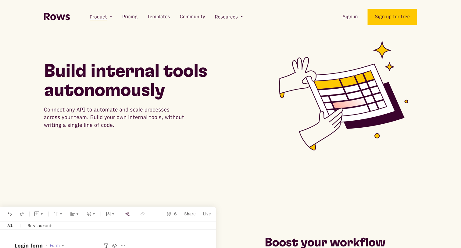 Rows - Internal Tools screen