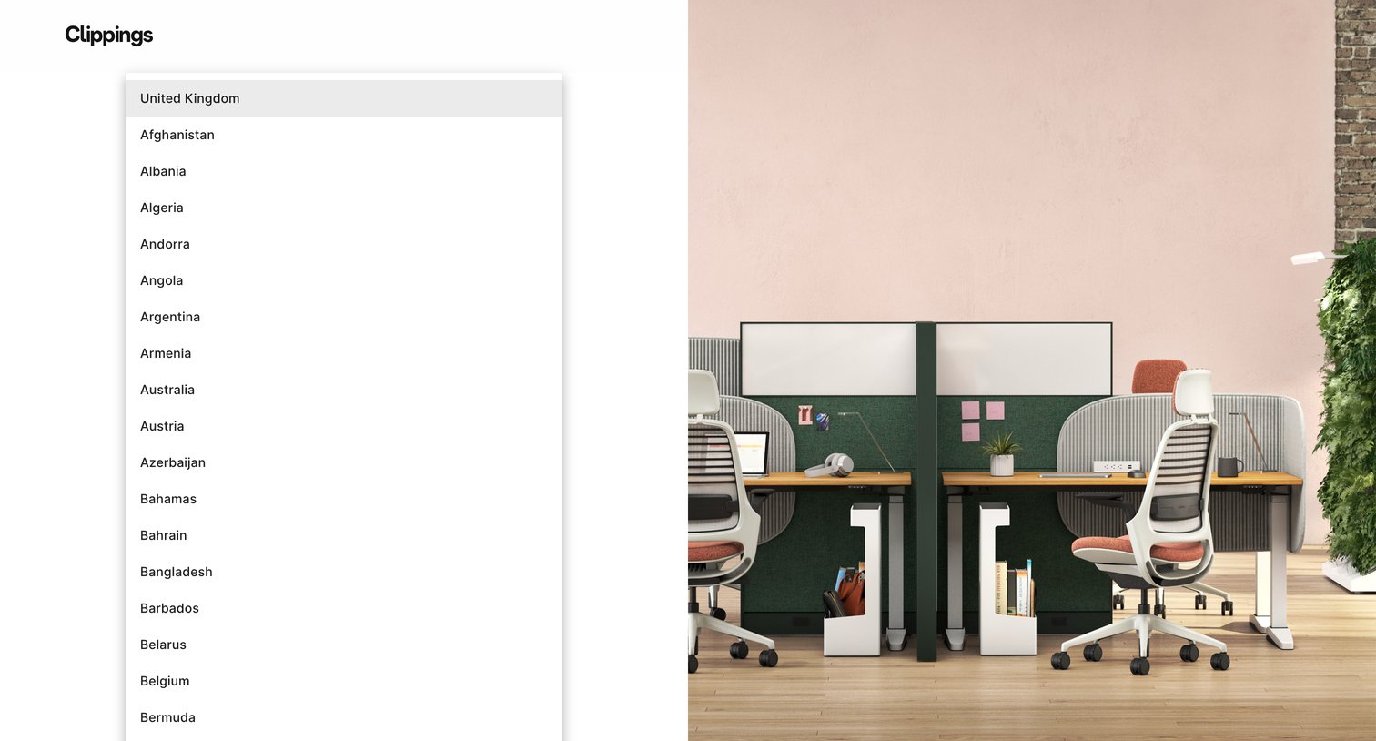 Clippings - Sign up screen