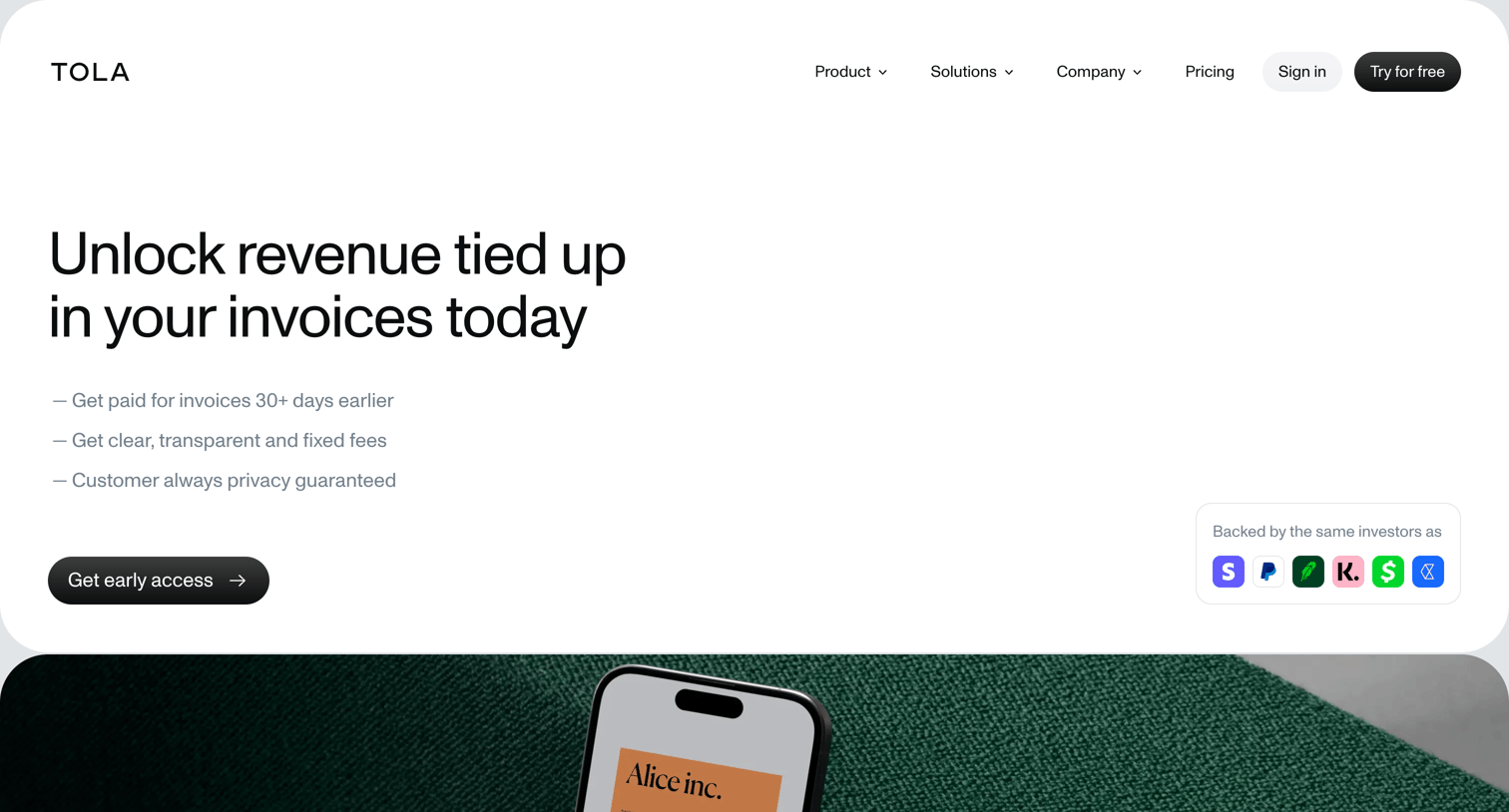 Tola - Tola | Get paid early screen