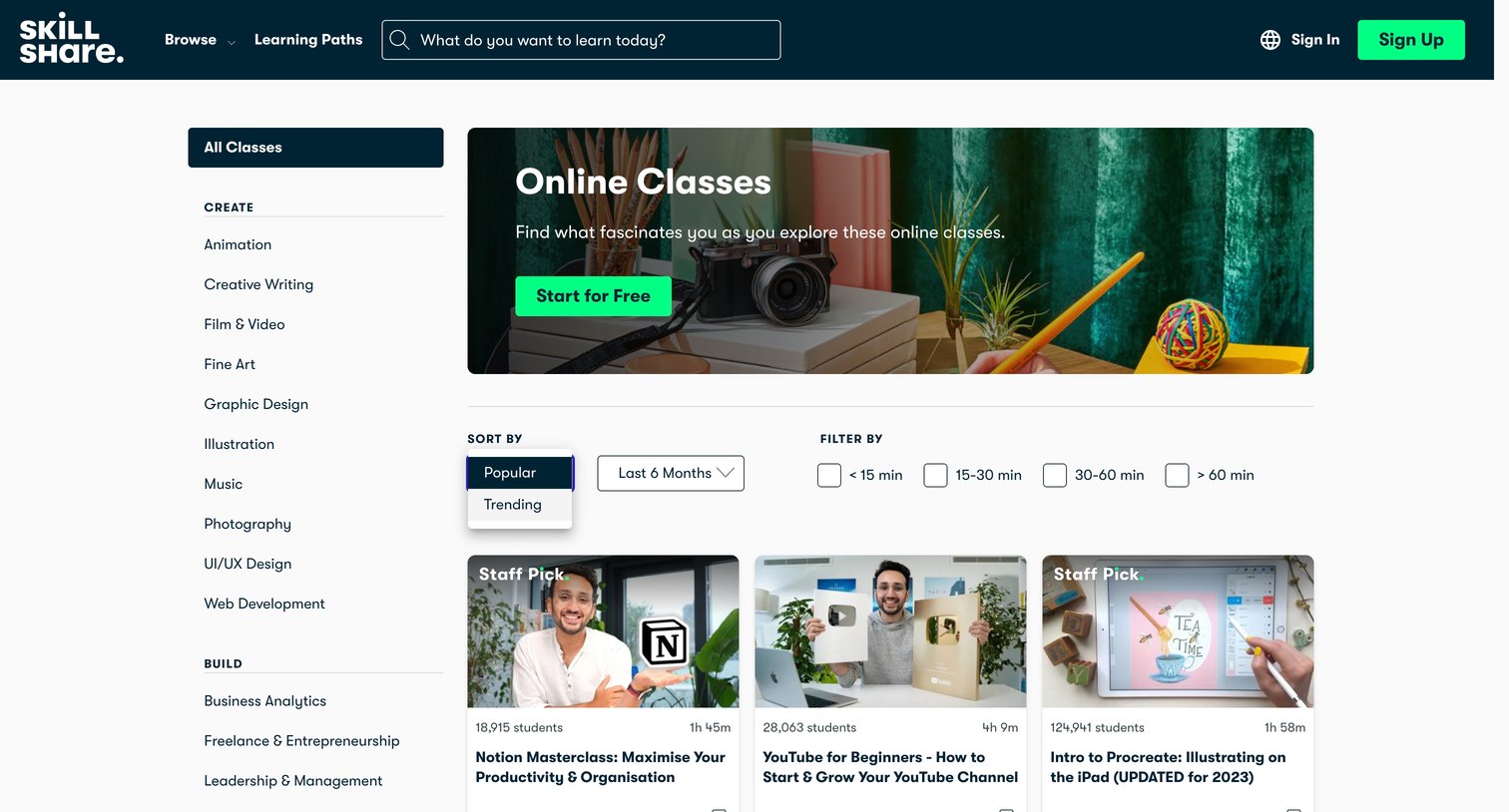 Skillshare - Online Classes for Creatives | Skillshare screen