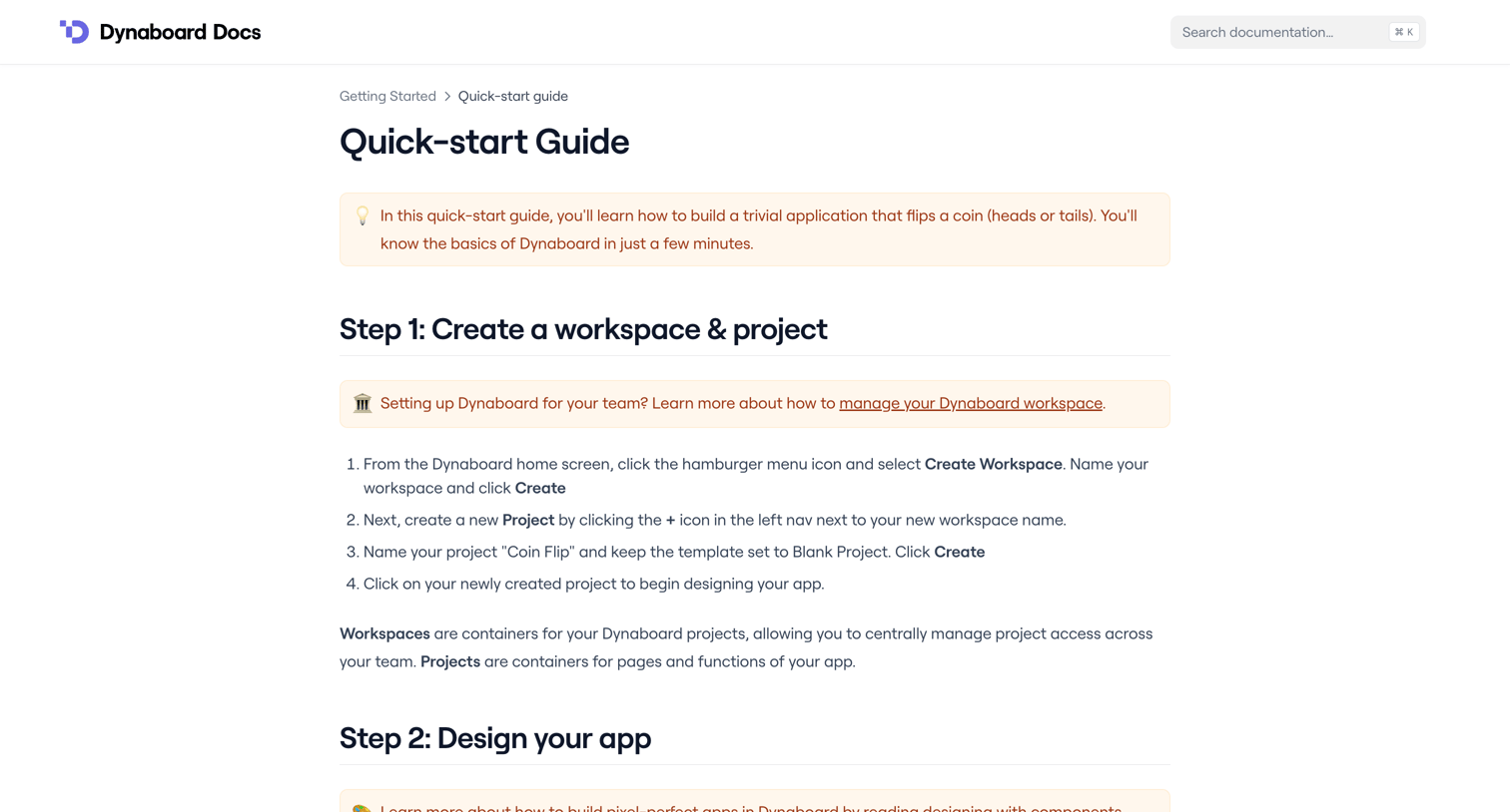 Dynaboard - Quick-start Guide – Dynaboard Docs screen
